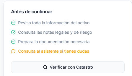 Botón de verificación catastral integrado en la ficha de cada activo