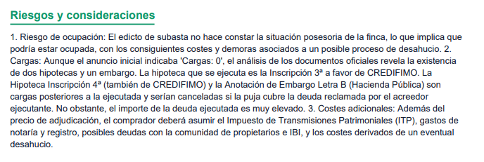 Riesgos detectados: ocupación, cargas reales supervivientes, costes adicionales estimados